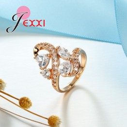 JEXXI Fashion Jewelry For Women Top Gold  Color Water Drop Cubic Zircon Crystal Wedding Party Rings For Female Anillos Bijoux