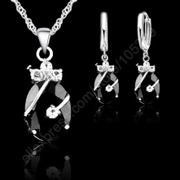 JEXXI New Brand Wedding African Jewelry Sets 925 Sterling Silver Austrian Crystal Water Drop Pendant Necklace Hoop Earrings Sets