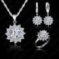 JEXXI New Fashion Sun Flower Cubic Zirconia  925 Sterling Silver Jewelry Sets Earrings Pendant Necklace Rings Size6-9
