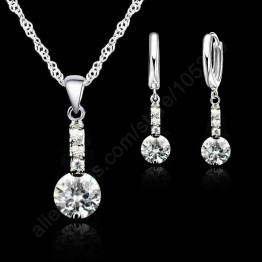 JEXXI Shining Cubic Zirconia Genuine 925 Sterling Silver Jewelry Sets Pendant Necklace Earring+ Singapore Chain Woman Dress Gift