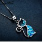 JUNXIN 2017 New Brand Design Women Cat Necklace Blue Fire Opal Necklaces & Pendants Fashion 925 Sterling Silver Animal Jewelry