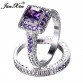 JUNXIN Elegant Purple Ring Set  White Gold Filled Wedding Engagement Rings For Women Top Fashion Jewelry Bridal Sets