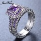 JUNXIN Elegant Purple Ring Set  White Gold Filled Wedding Engagement Rings For Women Top Fashion Jewelry Bridal Sets