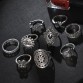 Jewdy Boho Flower Midi Ring Sets Rings For Women 9PCS/Lot Vintage Sun Moon Crown Black Stone Retro Palace Jewelry Female Bijoux