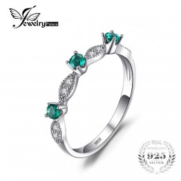 JewelryPalace 3 stones Round Created Emerald Engagement Wedding Rings For Women Genuine 925 Sterling Silver Fashion Fine Jewelry
