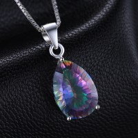 JewelryPalace 4ct Genuine Multicolor Rainbow Fire Mystic Topaz Pendant Pear Real Pure 925 sterling Silver Brand New For Women
