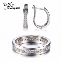 JewelryPalace Anniversary Engagement Wedding Jewelry Set Genuine 925 Sterling Silver Band Ring Earring Bridal Brand Jewelry Set