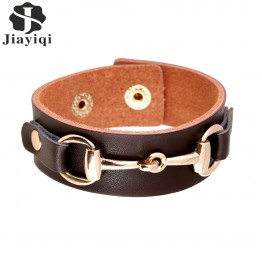 Jiayiqi 2017 New Brand Vintage Rivet Genuine Cowhide Leather Bracelet Cuff Bangle For Women Men Jewelry Brown Classic Design