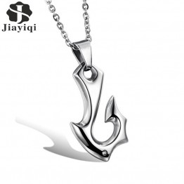Jiayiqi Fashion Men's Stainless Steel Necklace for Men Fish Hook Pendant Design Collar Silver Color Punk Male Jewelry Gift 2017