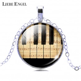 LIEBE ENGEL 2017 Piano Keyboard Picture Pendant Necklace Vintage Silver Color Necklace Summer Style Glass Cabochon Fine Jewelry