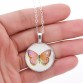 LIEBE ENGEL Vintage Fine Jewelry Glass Cabochon Necklace&Pendant Butterfly Statement Chain Necklace Silver Color Jewelry  Women
