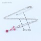 L&B Lady 925 silver jewelry sets Pink crystal white zircon Bracelet Necklace Pendant long Earrings Chain for women