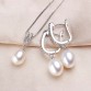 Lowest Price High Quality 100% Natural Freshwater Pearl 9-10 mm Jewelry Sets Women 925 Sterling Silver Zircon Pendant+Earrings