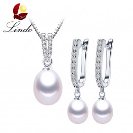 Lowest Price High Quality 100% Natural Freshwater Pearl 9-10 mm Jewelry Sets Women 925 Sterling Silver Zircon Pendant+Earrings