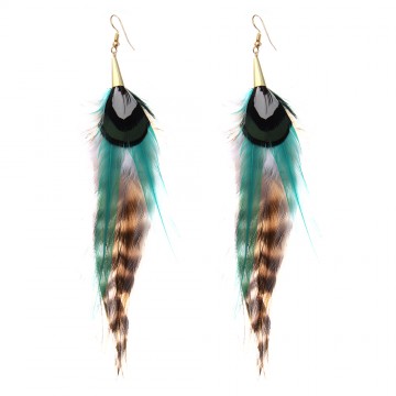 Lureme Native American Jewelry Multicolor Pheasant Feather Pendant Long Earrings for Women (er005513)
