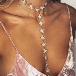 Luxury Gold Color Long Five Pointed Stars Choker Necklace 2017 New Crystal Rhinestone Necklace Women Fashion Body Jewelry