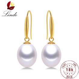 Luxury genuine 18k gold jewelry for women top quality yellow gold earrings big natural freshwater pearl drop earrings Lindo