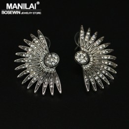 MANILAI 2 Colors Trend Fanshaped Bohemia Earrings Vintage Jewelry Women New 2017 Big statement Stud Earrings Ethnic Style FE315