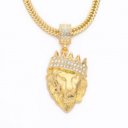 Mens' Hip Hop Jewelry Iced Out Gold Fashion Bling Lion Head Pendant Men Necklace Gold Filled For Men Women Gift Present
