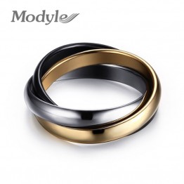 Modyle Classic 3 Rounds Ring Sets For Women Stainless Steel Wedding Engagement Female Finger Jewelry