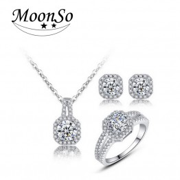 Moonso Real 925 Sterling Silver Jewelry sets Engagement Wedding Bridal for women Brides African J1104