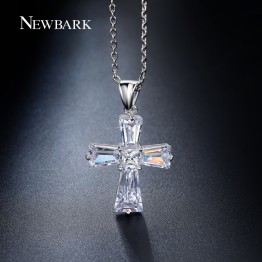 NEWBARK Elegant Cubic Zircon Cross Necklaces Pendants Silver Color Cross Christian Jesus Jewelry For Women Accessories