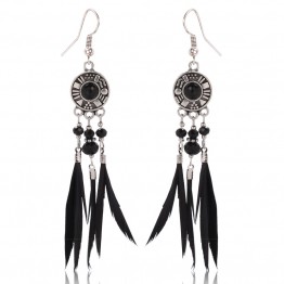 Native American Women Jewelry 2 Colors Feather Pendant Hook Dangle Earrings Boho Tibetan  Beads Ear Jewelry