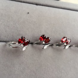 Natural Garnet Oval Red Stone Solid 925 Sterling Silver Ring Women Thin Cuff Band 100% Real Silver 925 Jewelry Female Gifts