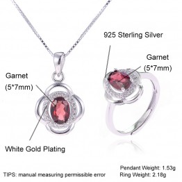 Natural Red Garnet Jewelry Set Solid 925 Sterling Silver Fine Jewelry January Birthstone Bridesmaid Necklace Pendants Open Band