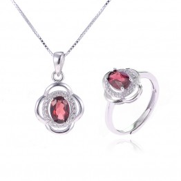 Natural Red Garnet Jewelry Set Solid 925 Sterling Silver Fine Jewelry January Birthstone Bridesmaid Necklace Pendants Open Band