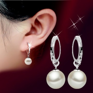 New Arrival 925 Sterling Silver Shining CZ Crystal Pearl Ear Studs Earrings Jewelry Joyme Jewelry