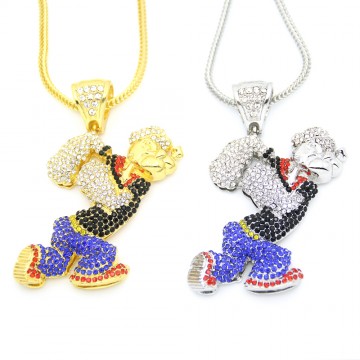 New Bling Bling Iced Out Large Size Cartoon Movie Crystal pendant Hip hop Necklace Jewelry 36inch Franco chain  N634