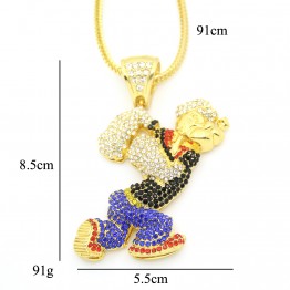 New Bling Bling Iced Out Large Size Cartoon Movie Crystal pendant Hip hop Necklace Jewelry 36inch Franco chain  N634