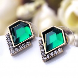 New Design Retro Exquisite Women Acrylic Geometric Green Gem Stud Earrings For Women Dress Accessories