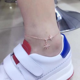 New Design Women S925 Sterling Silver Micro Inlay Zircon Geometrical Stars Barefoot Sandals Anklet Foot Chain Jewelry Gift 