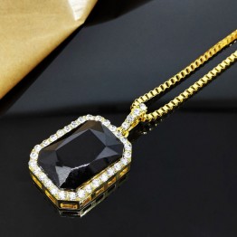 New Mens Bling Faux Lab Pendant Necklace 24" 30" Box Chain Iced Out Rock Rap Hip Hop Jewelry For Gift