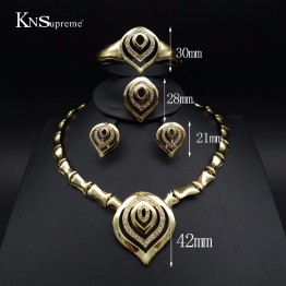 New style African Beads Wedding Bridal Dubai gold-color Jewelry Sets romantic exaggerate Necklace Earring bracelet jewelry set