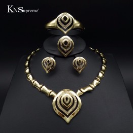 New style African Beads Wedding Bridal Dubai gold-color Jewelry Sets romantic exaggerate Necklace Earring bracelet jewelry set