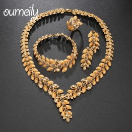 OUMEILY Bridal Jewelry Sets Indian Gold Color Jewelry Sets Women African Earring Jewelry Set Luxury Nigerian Wedding Jewelry Set