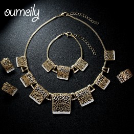 OUMEILY Gold Color Indian Jewelry Set For Women Fashion Vintage Hollow Earrings Necklace Sets Christmas Gift Wedding Bijouterie