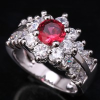 Outstanding Round Rosarot Puchsia Red Gems Garnet 925 Sterling Silver Women's Party Jewelry Rings US# Size 6 7 8 9 S1573
