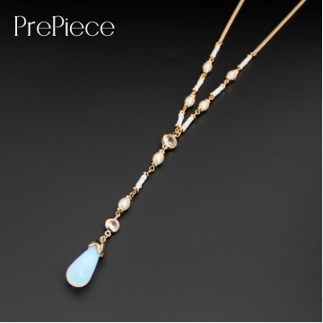 PrePiece Gold Color Moonstone Imitation Pearl Pendant Beaded Necklace 2017 New Design European Jewelry For Women Bijoux PN0671