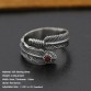 Real 925 Sterling Silver Feather Rings Handmade Vintage Red Garnet Natural Stone Jewerly Opening Size For Women And Men