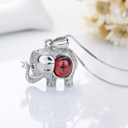 Real 925 Sterling Silver Jewelry Natural Red Garnet Stone Austrian Crystal Elephant Pendant Necklace for Women Fine Jewelry