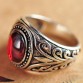 Real 925 Sterling Silver Jewelry Vintage Rings For Men Engraved Flowers With Black Onxy Red Garnet Natural Stone Fine Jewellery
