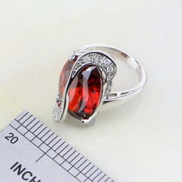 Red Garnet Mystic White CZ S 925 Sterling Silver Ring For Women Wedding Ring Free Gift Box