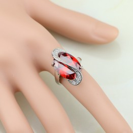 Red Garnet Mystic White CZ S 925 Sterling Silver Ring For Women Wedding Ring Free Gift Box