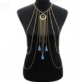 Rhinestone Chain Necklace Tassel Women Statement  Necklaces 2017 boho summer fashion jewelry