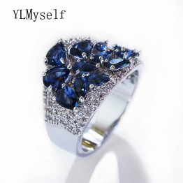 Ring in 5 Colors Cubic Zirconia of Blue Green Champagne Clear And Siam CZ stones Jewelry colorful Fashion Rings