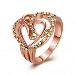 Romantic and High Quality 18 K Rose Gold Love Heart Setting Bling CZ Austria Rings Two Style For Women Bridal Wedding Jewelry